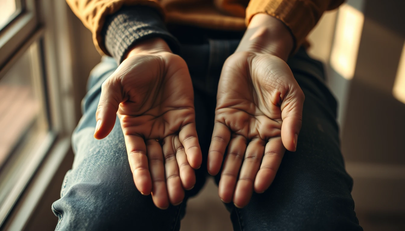 A pair of open weathered hands resting palms up