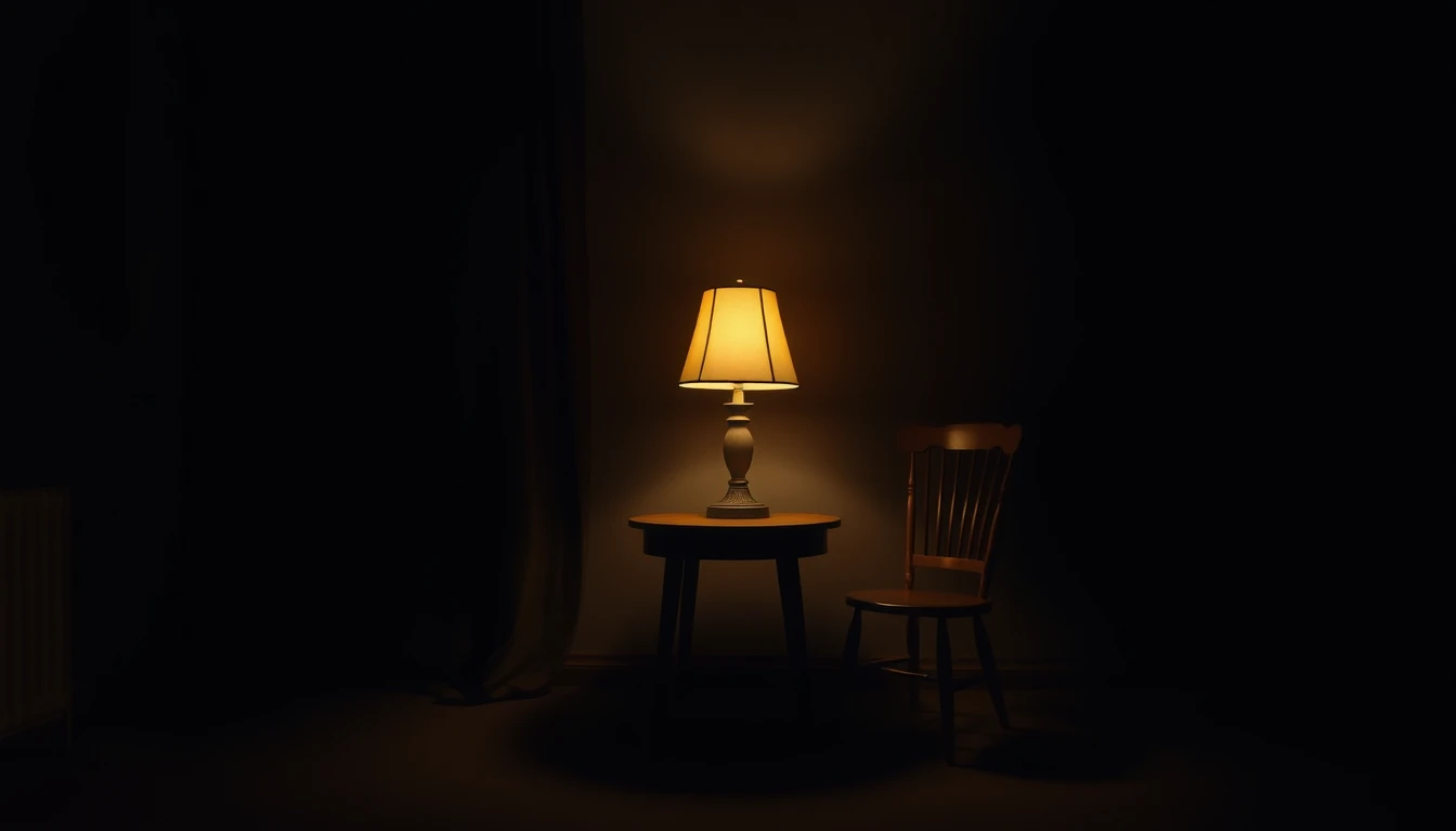 A single lamp lit in a dark room late at night